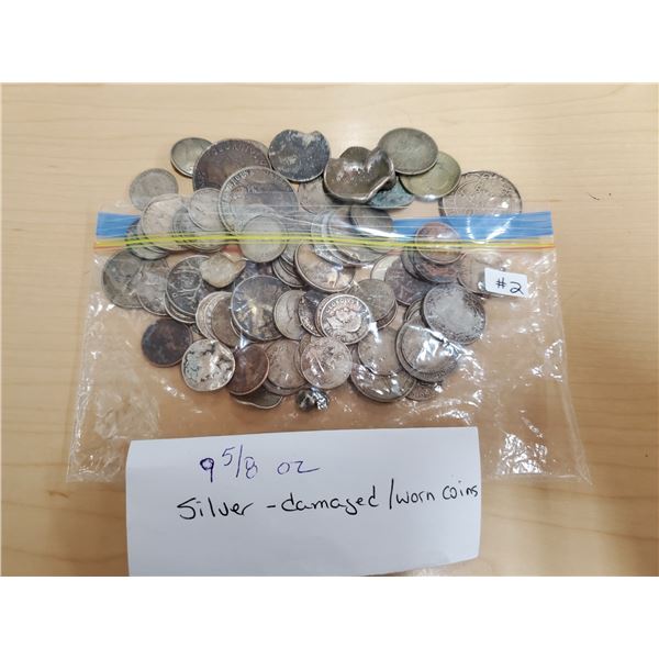 9 5/8 oz silver -damaged/worn coins