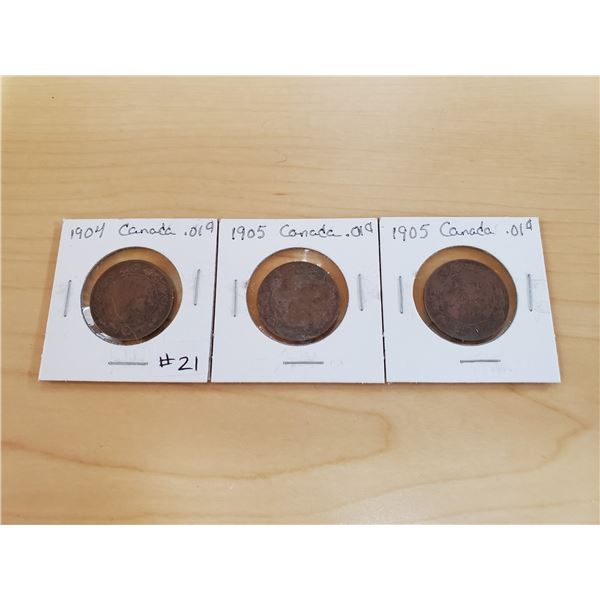 1904, 1905, 1905 Canadian one cent