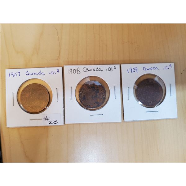 1907, 1908, 1909 Canadian one cent
