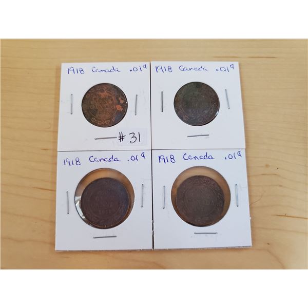 1918 x 4 Canadian one cent