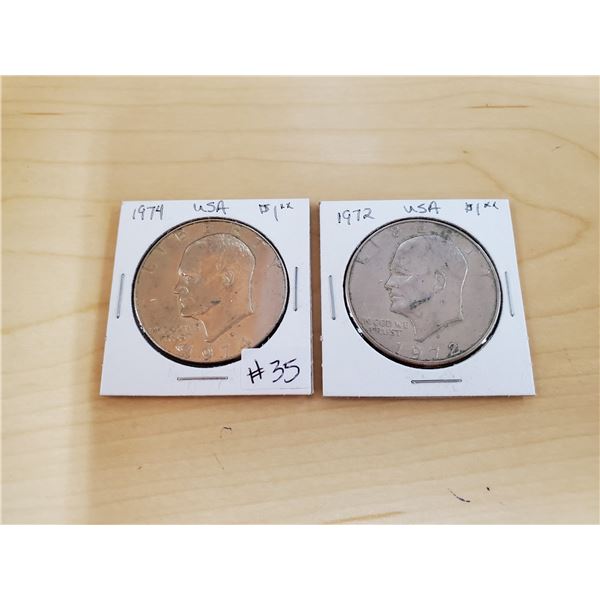 1972 D, 1974 D USA Eisenhower dollars