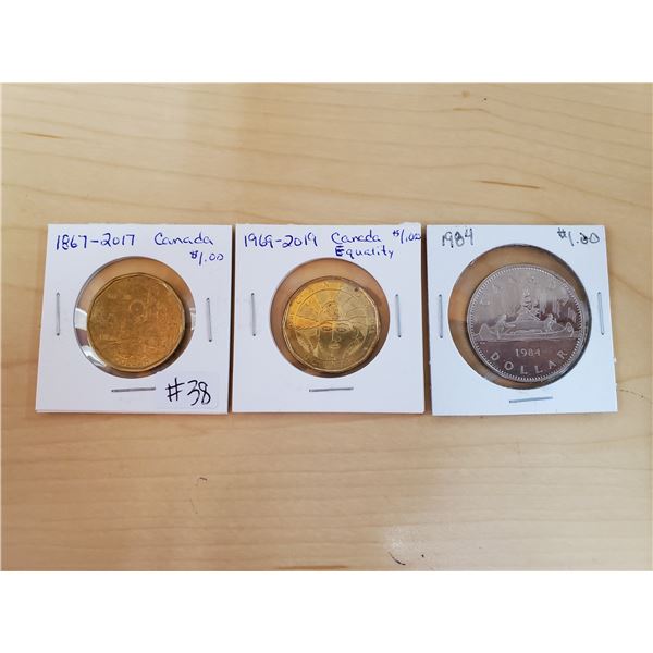 1867-2017, 1969-2019, 1984 loonies + dollar