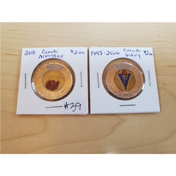 2018 armistice + 1945-2020 victory toonies
