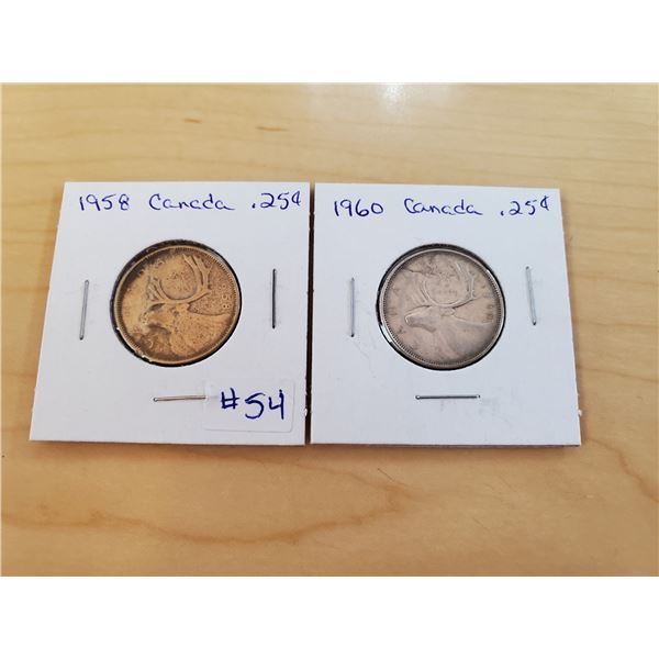 1958 + 1960 Canadian 25 cents