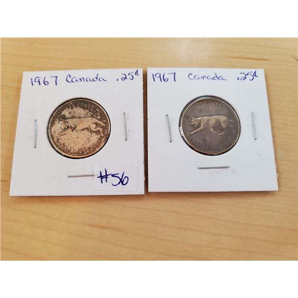 2 x 1967 Canadian 25 cents