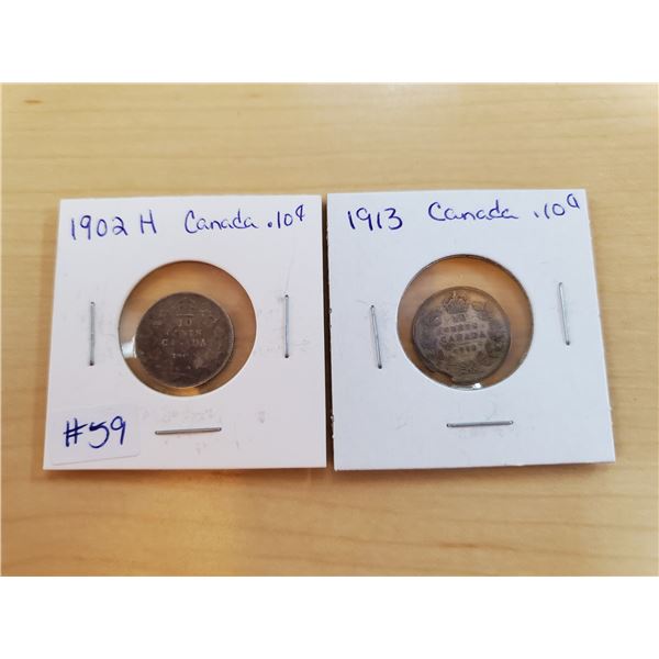1902 H + 1913 Canadian 10 cents