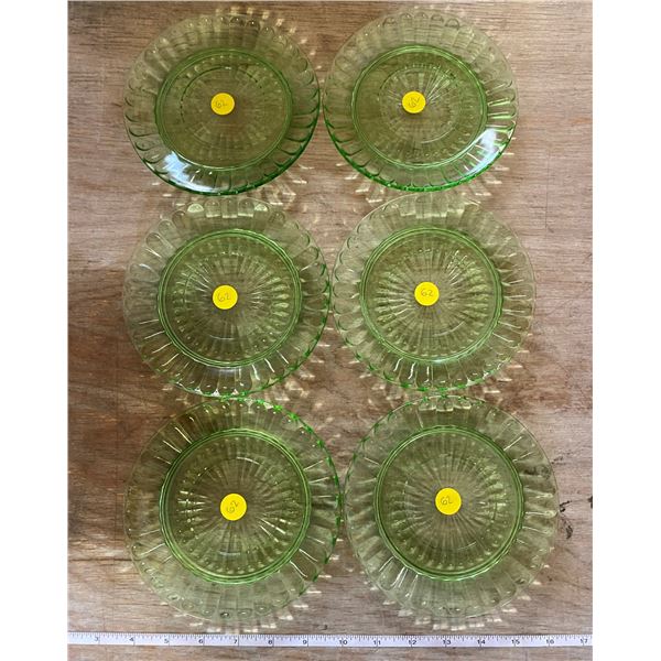 SET OF 6 GREEN DEPRESSION CAKE PLATES
