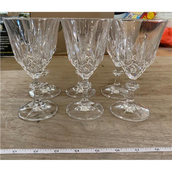 6 CUT GLASS WINE GOBLETS