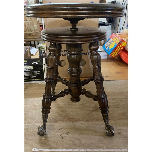 ANTIQUE PIANO STOOL W/ CLAW FEET AND LARGE STONES