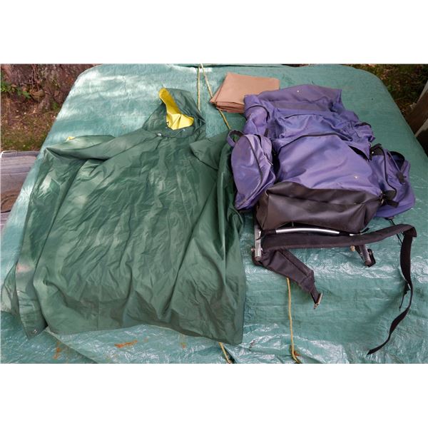Aluminum Frame Hiking Backpack, Rain Poncho Tent Tarp (76"×45")