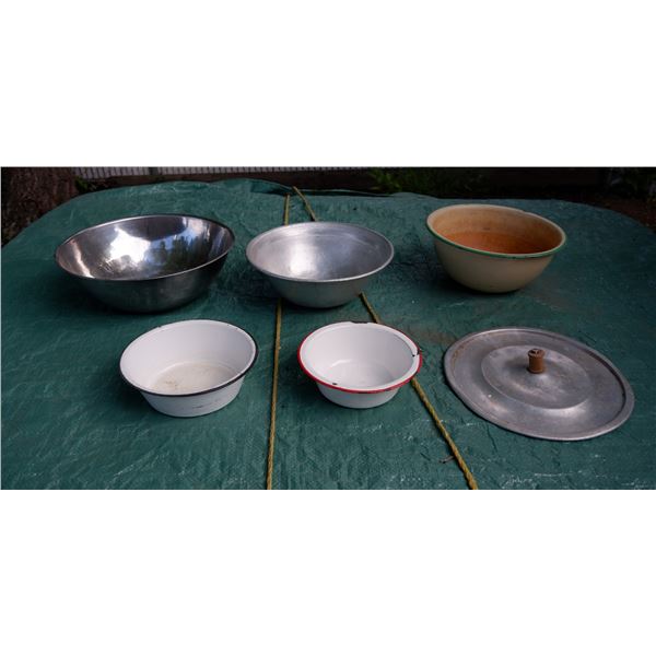 Lot of misc. Metallic Bowls Including Enamel ware