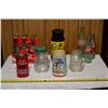 Image 1 : Lot of vintage Glass: Vintage Disney Thermos, Coke Bottles, Kraft Jars, Blue Ribbon Baking Powder