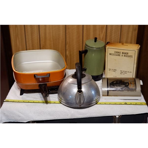 Vintage Coffee Perk, GE Electric Fry Pan, Hot Dogger, Cookie Maker etc.
