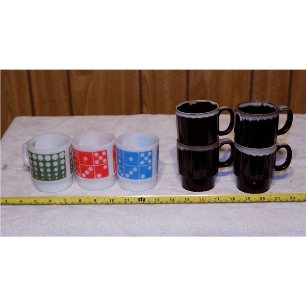 4 Texaco Starburst Mugs & 3 Fire King Mugs