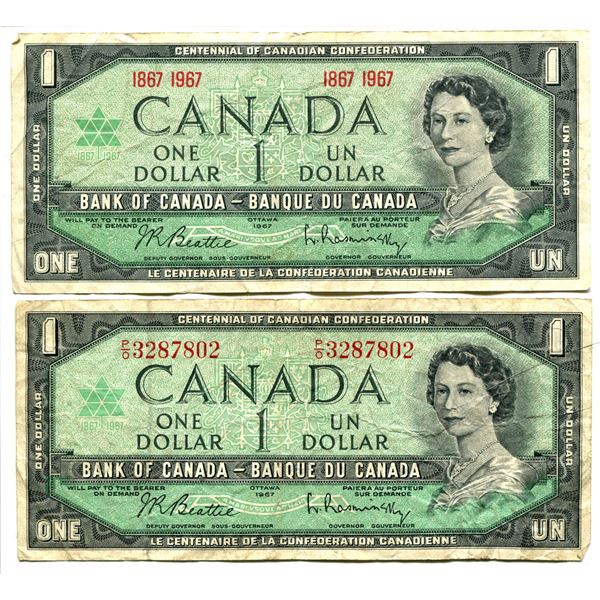 2 1967 one dollar bills