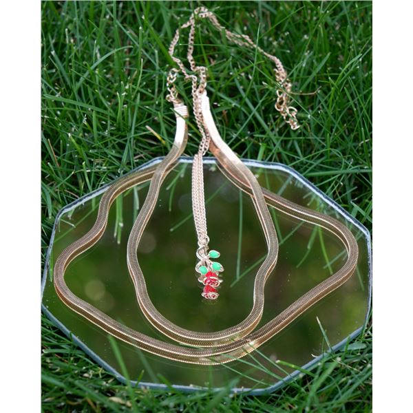 2 Necklaces: Double Layered Choker & Rose Pendant