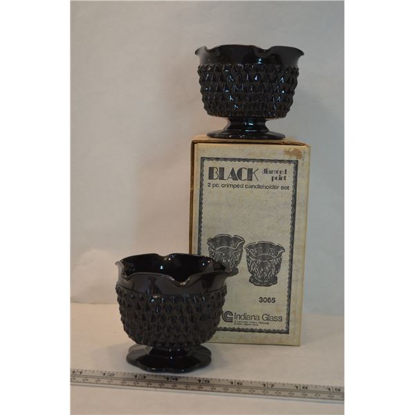 Vintage Black Diamond Point 2pc Candleholder
