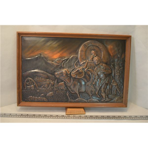 Copper Art Picture-Covered Wagon with Oxen by CC Pearson