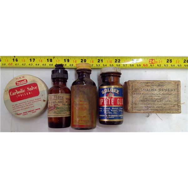 Lot of Vintage Glass Bottles & Tin & Box