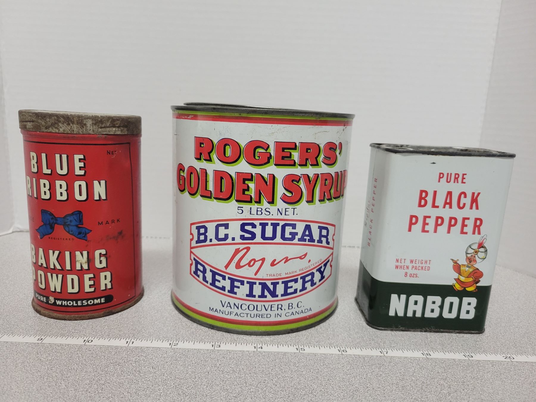 Tins - Rogers Golden Syrup, Nabob black pepper, Blue Ribbon baking ...