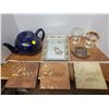 Image 1 : Teapot, 2 50th golden wedding glasses, 3 wall art, plaque, ash tray
