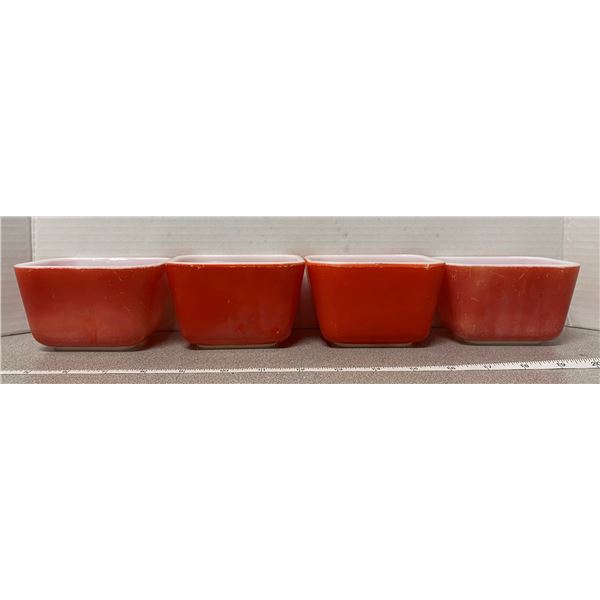 4 vintage Pyrex red fridge bowls