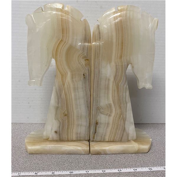 Stone horse head book ends 12" tall