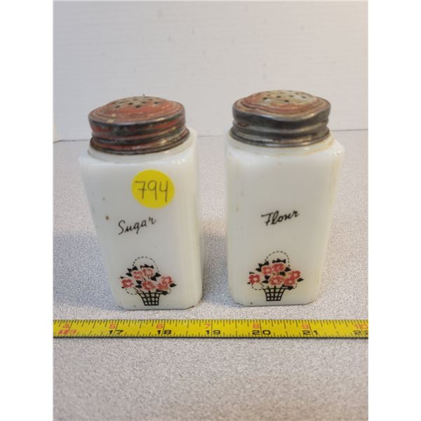 Milk glass sugar/flour holders