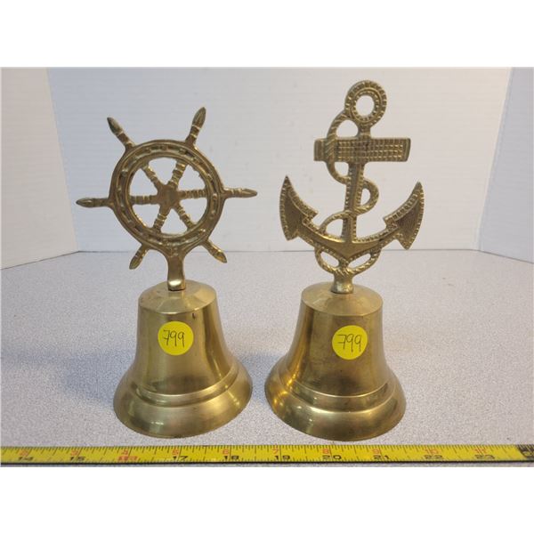 2 brass bells ship/anchor 7" tall