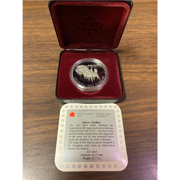 1992 .925 silver Canada Dollar celebrates the beginning of the stagecoach service between Kingston &