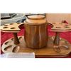 Image 2 : 3 Walnut Pipe Rack/Holder W/ 3 Pipes + Bag Of Tobacco