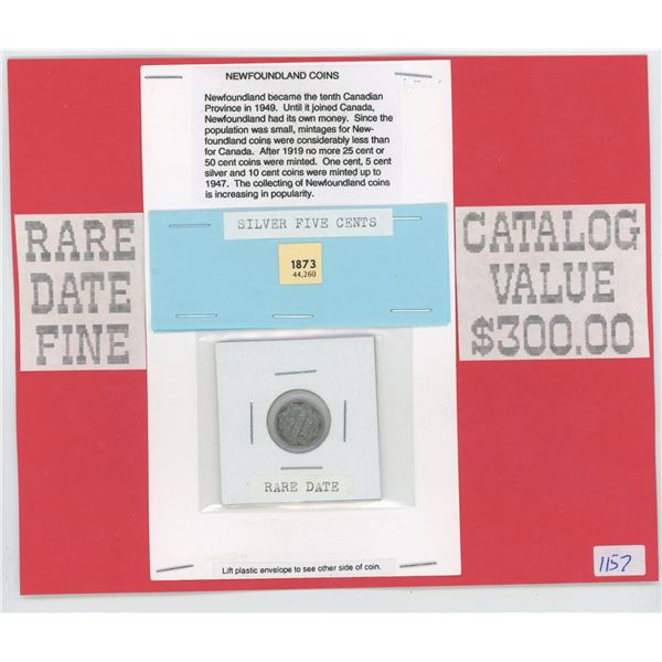 1873 Newfoundland Silver 5 Cent Coin