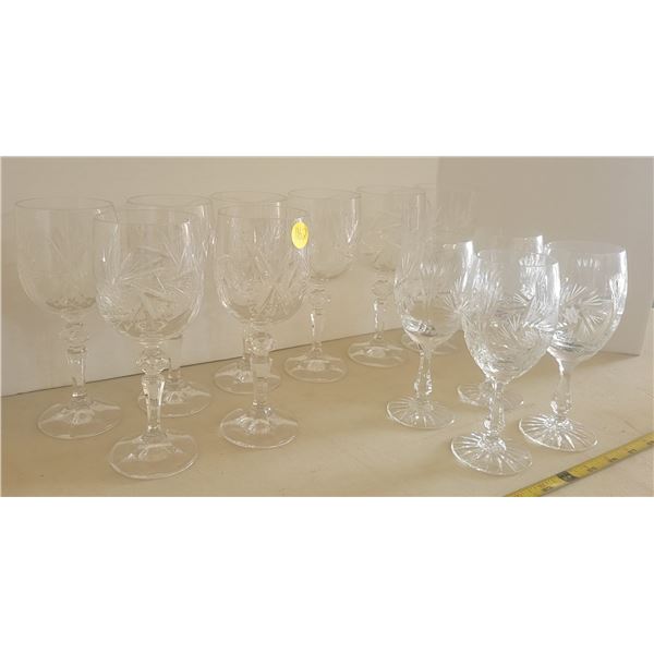 12 pinwheel crystal glasses, 8 wine, 4 liquor