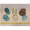Image 1 : Lot of 6 glass insulators - 1 brown, 2 clear, 3 green blue