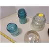 Image 3 : Lot of 6 glass insulators - 1 brown, 2 clear, 3 green blue