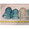 Image 4 : Lot of 6 glass insulators - 1 brown, 2 clear, 3 green blue