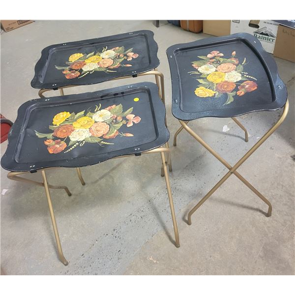 3 Black flower pattern TV trays