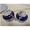 Image 2 : Silver & blue cream and sugar bowls on a tray
