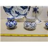 Image 3 : Blue Dutch vase, salt & pepper shakers, small blue vases with wire handles, 2 blue butterfly plates
