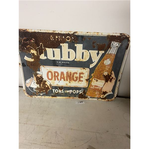 stubby orange tin sign 20x27" as is barn find