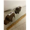 Image 1 : 2 wooden carved buffalo cow & bull -bull has chip on horn