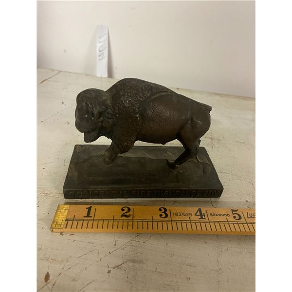 bronze buffalo paper weight 1902-1927 occidental fire ins -damage on tail