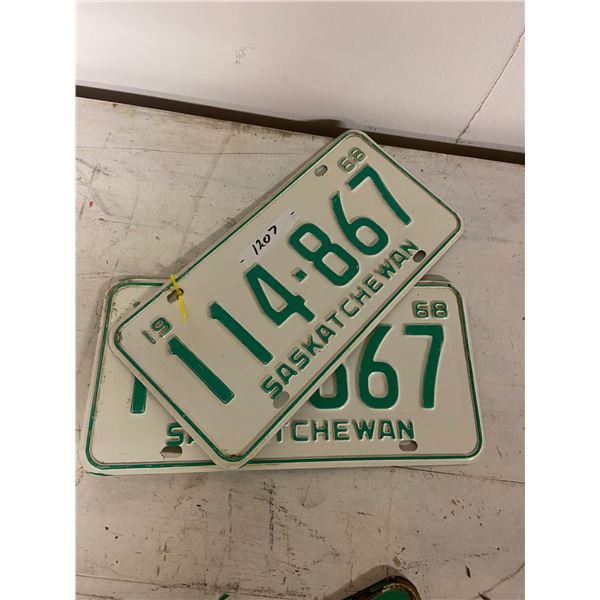 pair of 1968 sask license plates