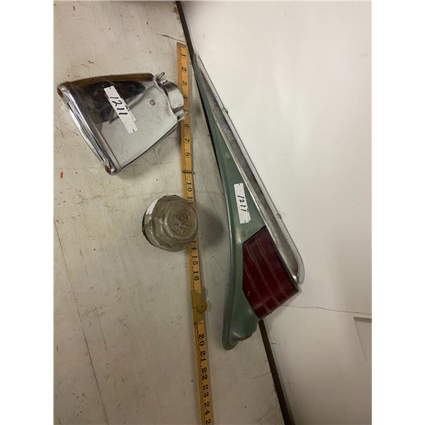 vintage tail lights, REO hub cap, tail pipe bling'