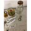 Image 4 : lot of collectibles -alarm clocks, brass bell, toy whistles, jar, vase
