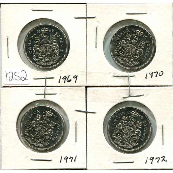 4 Canada 50¢ fifty cent coins - 1968, 1969, 1970, 1971