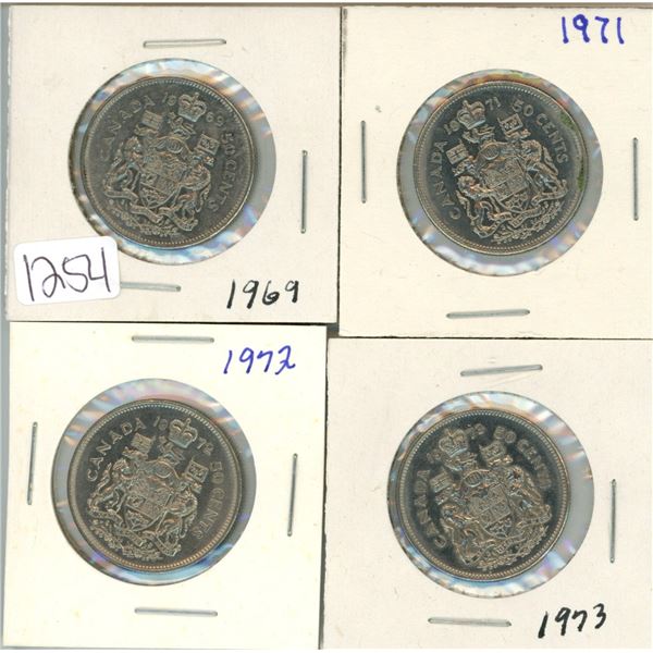 4 Canada 50¢ fifty cent coins - 1969, 1971, 1972, 1973