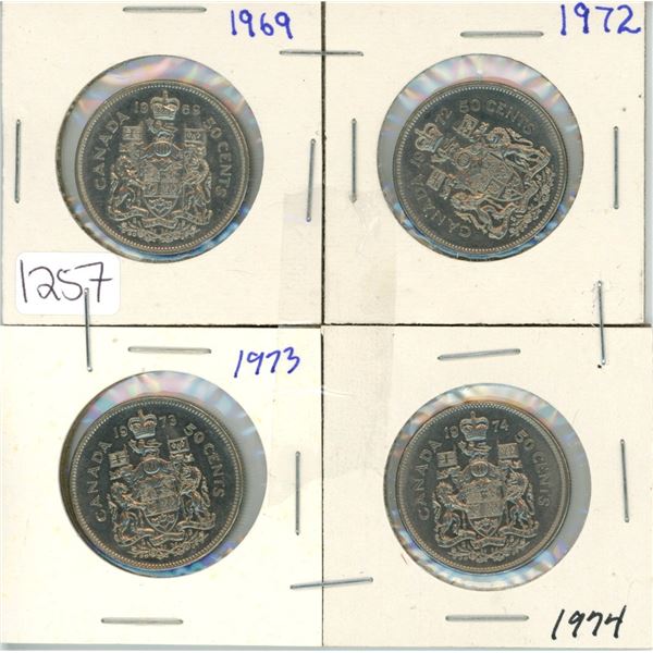 (4) Canadian 50 Cent Coins 1969-1974