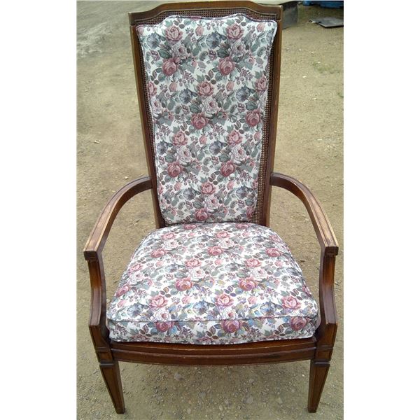 Walnut Living Room Chair with Rattan Back