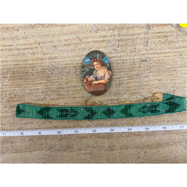 Native American Beaded Necklace W/ Coca Cola Vanity Mirror